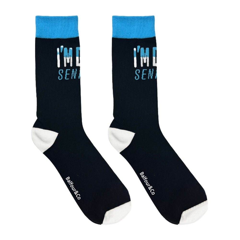 23 – I’m Done Seniors Socks, Black/Turquoise